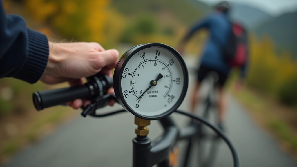 Bomba de aire con manómetro inflando neumático de bicicleta