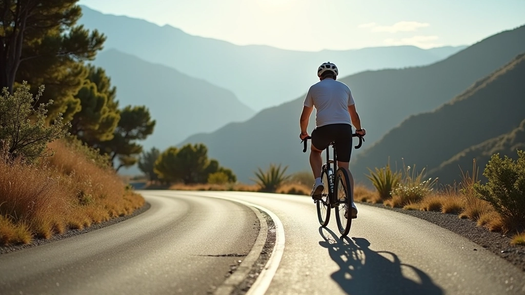Ciclista pedaleando en pendiente montañosa con técnica correcta de posición