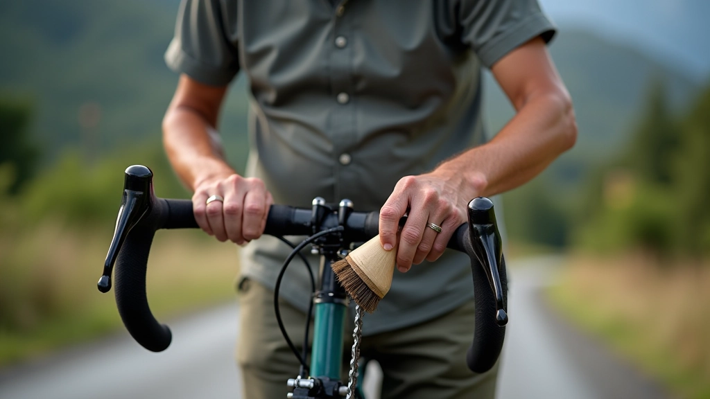 Persona limpiando la cadena de una bicicleta con cepillo y agua